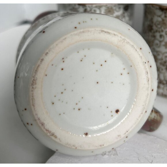 Set Of 6 Chintz Calico Ceramic Coffee Mugs Brown & White Earthtone Floral Speckl - Picture 6 of 7